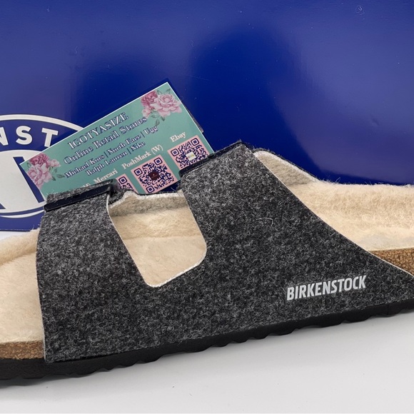 BIRKENSTOCK ARIZONA RIVET DOUBLE WOOL SANDALS GRAY NARROW FIT - Picture 4 of 9